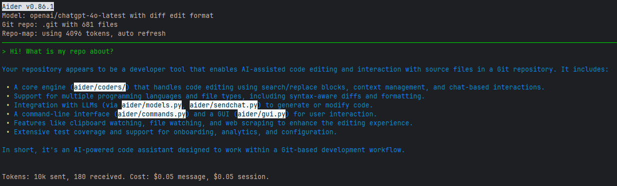 Aider researching your repo
